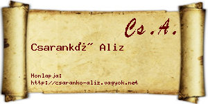 Csarankó Aliz névjegykártya